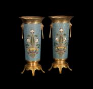 ‡ A pair of French gilt bronze and champlevé enamel vases by Ferdinand Barbedienne