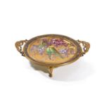 ‡ A gilt bronze mounted painted faience ornithological charger in Japonisme taste, Barluet & Compagn
