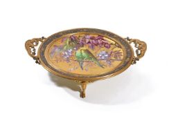 ‡ A gilt bronze mounted painted faience ornithological charger in Japonisme taste, Barluet & Compagn