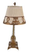 A gilt metal mounted glass table lamp