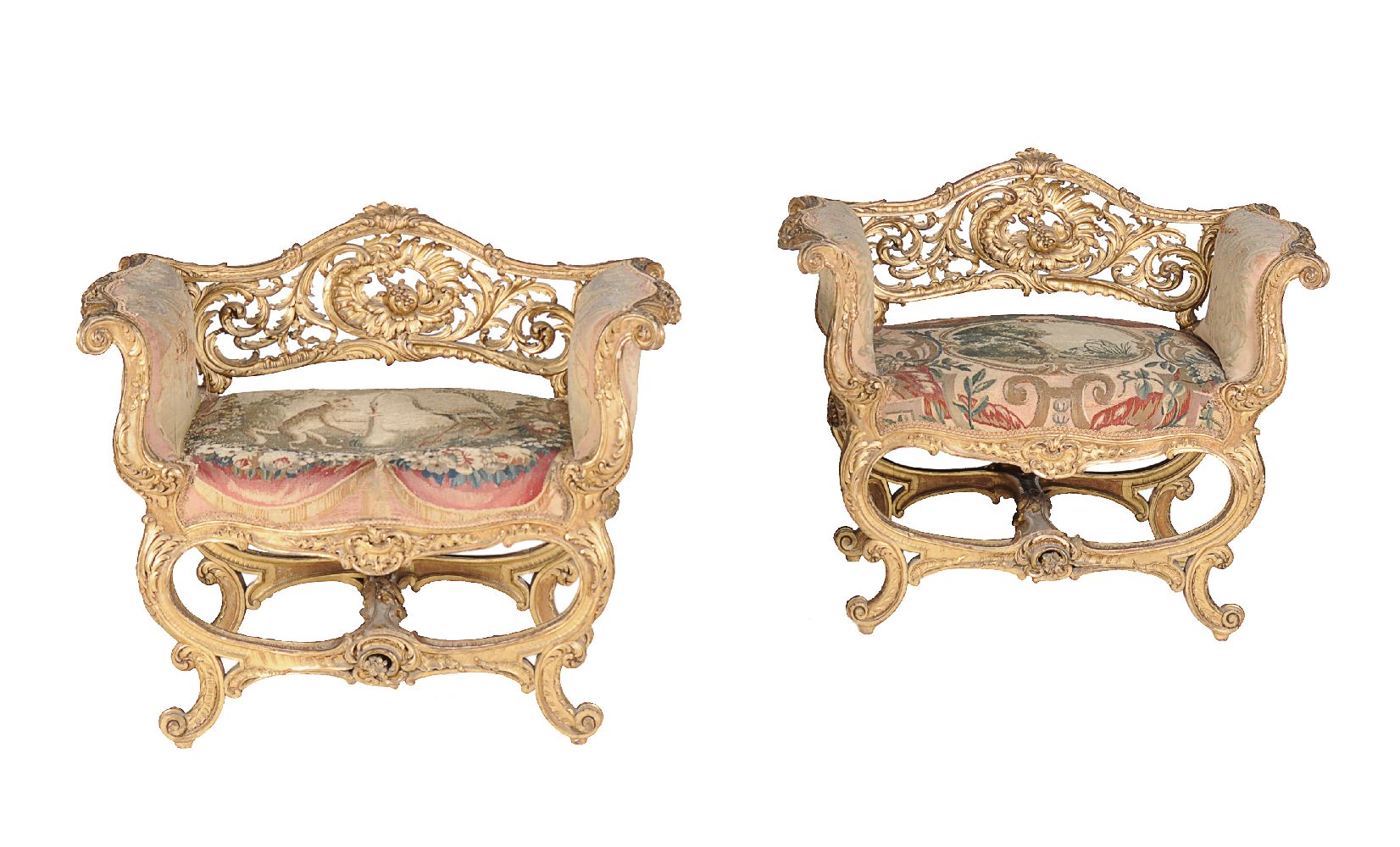 A pair of French carved giltwood and composition window seats - Image 2 of 5