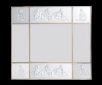 A Lalique style wall mirror of rectangular panelled form with naked figures