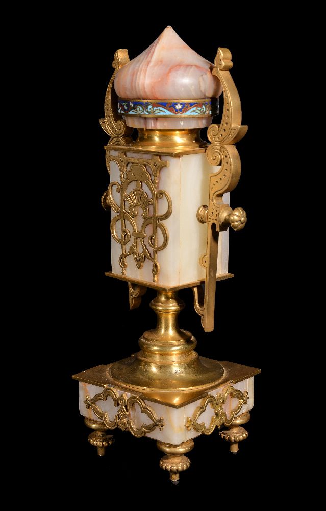 ‡ A pair of onyx, champleve enamel and gilt metal gerniture ornaments in the Islamic taste - Image 2 of 2