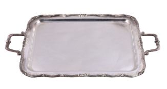 Two electro-plated twin handled rectangular trays