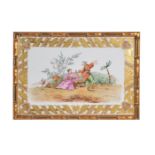 ‡ A French porcelain rectangular plaque painted with Oriental figures