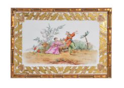 ‡ A French porcelain rectangular plaque painted with Oriental figures