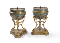 ‡ A pair of French champlevé enamel and gilt bronze vessels by Ferdinand Barbedienne