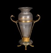‡ A Napoleon III champlevé enamel & gilt bronze mounted engraved glass vase inscribed F. BARBEDIENNE
