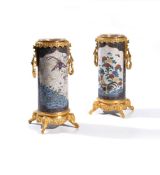 ‡ A pair of gilt metal mounted cloisonné enamel vases