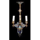 ‡ A French gilt metal and champlevé enamelled three light chandelier in the Islamic taste