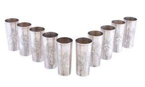 A set of ten Italian silver coloured beakers by Brandimarte