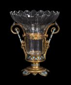 ‡ A Napoleon III champlevé enamelled and gilt metal mounted cut glass vase