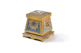 ‡ A French champlevé enamelled and gilt bronze twin handled casket in the Orientalist taste