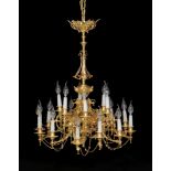 ‡ A French gilt metal eighteen light chandelier