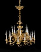 ‡ A French gilt metal eighteen light chandelier