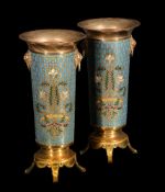 ‡ A pair of gilt bronze and champlevé enamel vases by Ferdinand Barbedienne