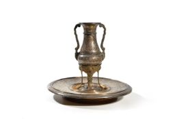 ‡ A French niello, gilt and silvered bronze vase mounted on a metal tray