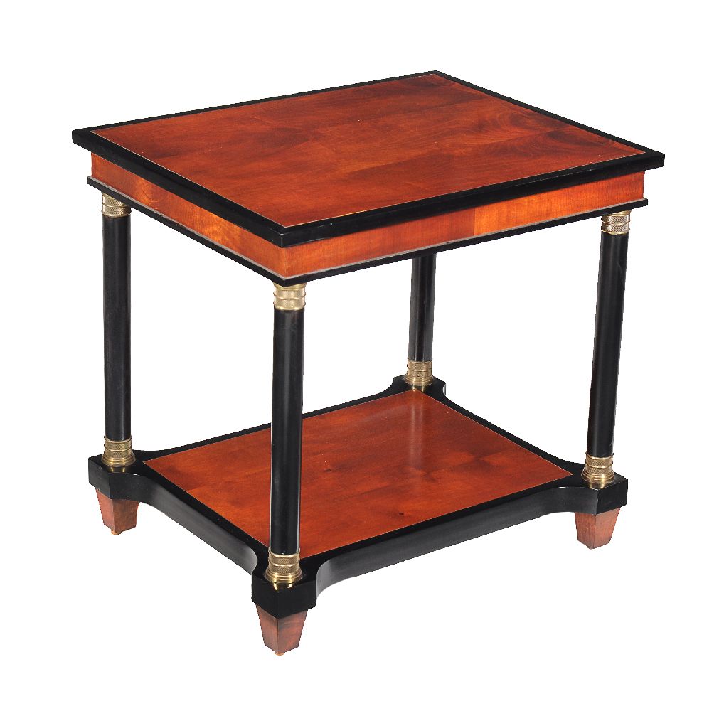 A pair of walnut and ebonised occasional tables