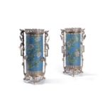 ‡ A pair of French cloisonné enamel and silvered metal vases in the Japonisme taste