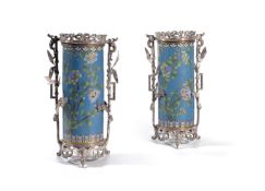 ‡ A pair of French cloisonné enamel and silvered metal vases in the Japonisme taste