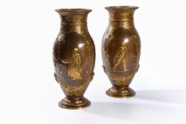 ‡ A pair of parcel gilt & patinated bronze vases in the Neo-Grec taste by Ferdinand Barbedienne and