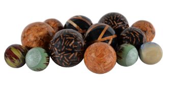 A collection of composition decorative spheres