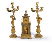 ‡ A French cold painted ormolu mantel timepiece