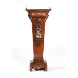 ‡ ϒ A French ‘Japonisme’ walnut, beechwood, padouk & mother of pearl inlaid pedestal