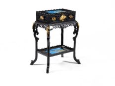 ‡ A French Japonisme ebonised gilt bronze mounted and ceramic jardinière