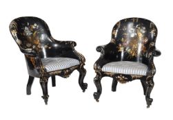 A pair of Victorian papier mâché armchairs