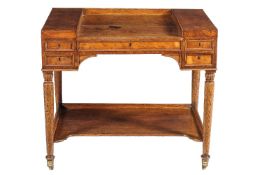 A oak and pollard oak writing desk or side table