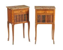 ϒ A pair of French tulipwood bedside tables