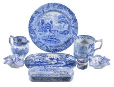 A selection of mostly Spode blue and white printed pottery