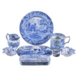 A selection of mostly Spode blue and white printed pottery