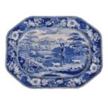 A Staffordshire blue and white printed pearlware 'Game Keeper' pattern shaped octagonal meat dish