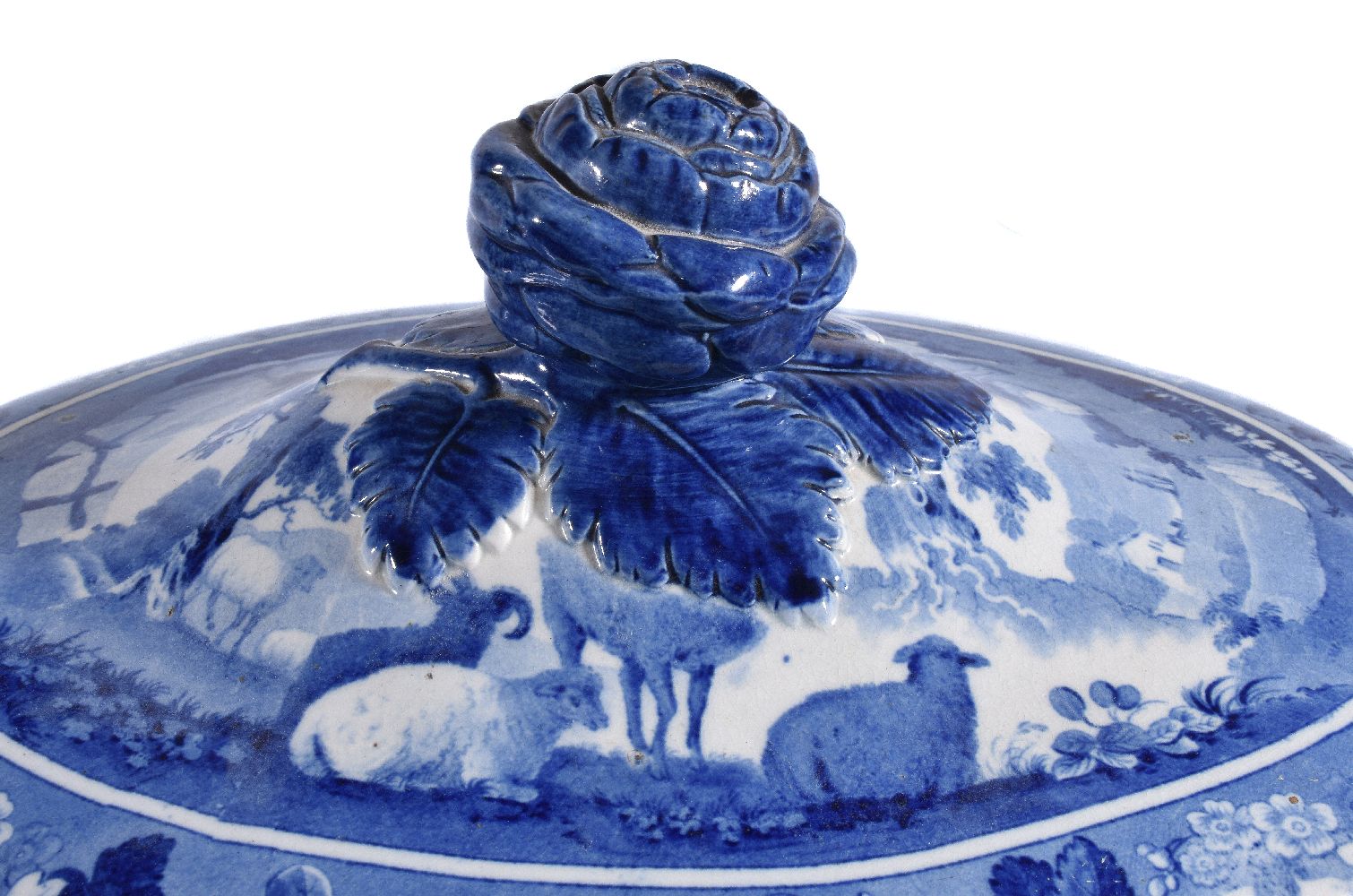 A Carey blue and white printed pottery 'Domestic Cattle' series tureen and cover - Image 3 of 4