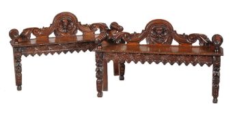 A pair of Renaissance Revival window seats or hall benches