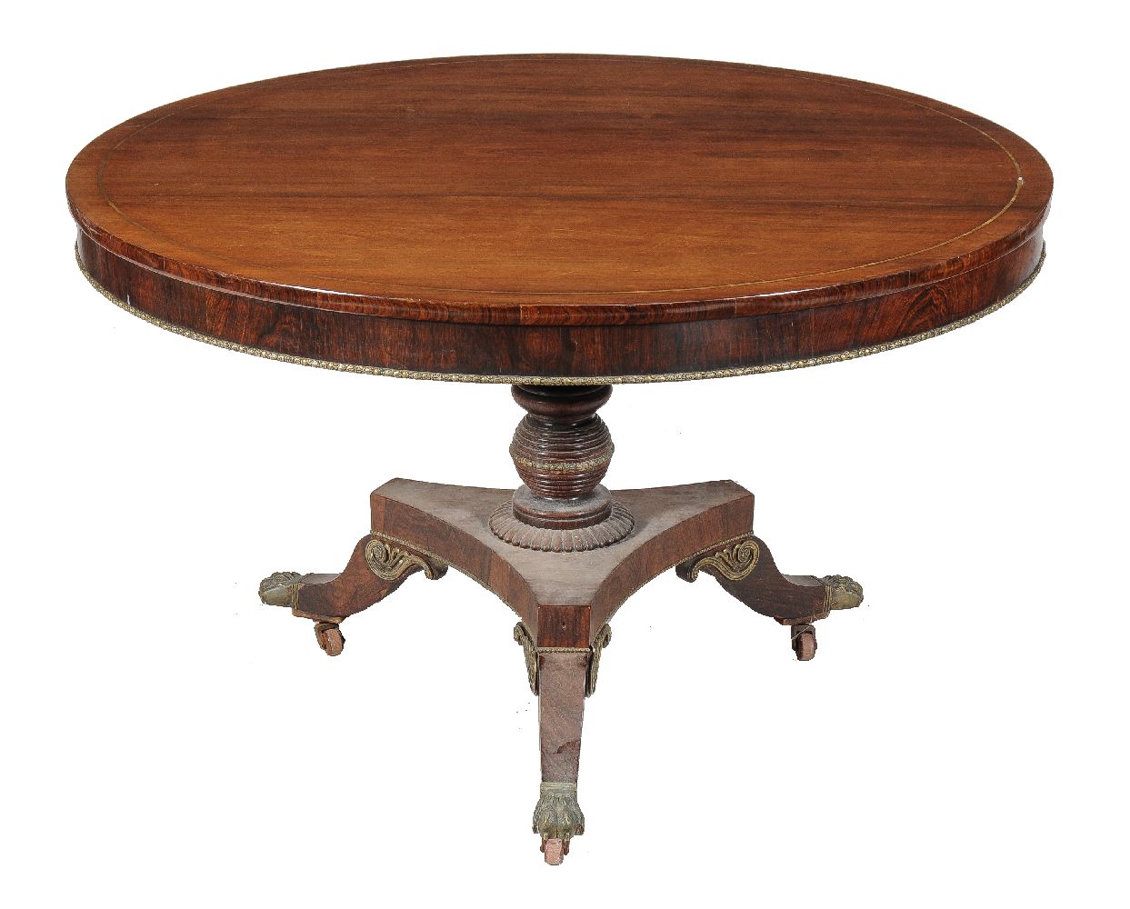 ϒ A Regency rosewood and brass strung centre table