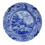 A Staffordshire blue and printed pottery 'Durham Ox' pattern plate