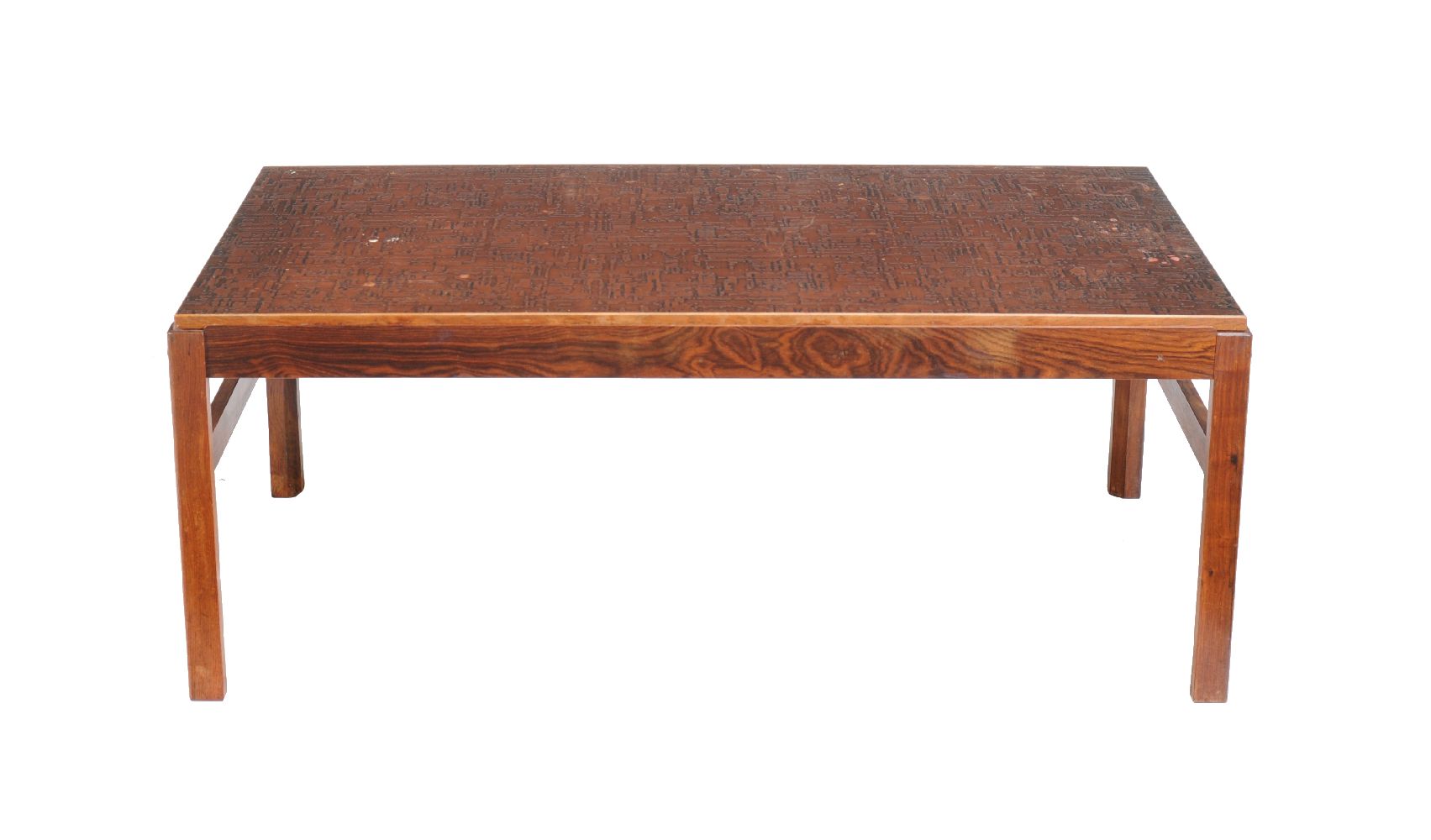 ϒ A rosewood and embossed copper topped coffee table