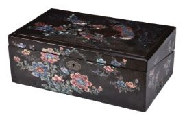 ϒ A black lacquered wood and mother-of-pearl inlaid writing slope in Japanese taste