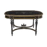 A Napoleon III ebonised, inlaid, and gilt metal mounted centre table