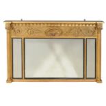 A Regency giltwood and composition triptych overmantel mirror