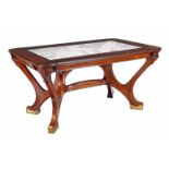 A mahogany and marble topped centre table in Art Nouveau style