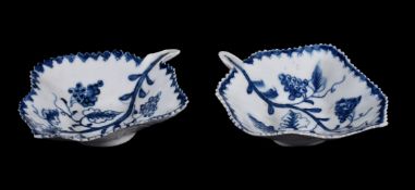 A pair of Lowestoft blue and white pickle dishes