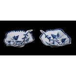 A pair of Lowestoft blue and white pickle dishes