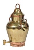 A substantial gilt brass and copper mounted samovar