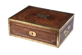 A mahogany and brass bound writing box