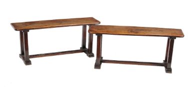 A pair of oak hall benches
