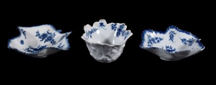 Two Worcester blue and white leaf-shaped pickle dishes